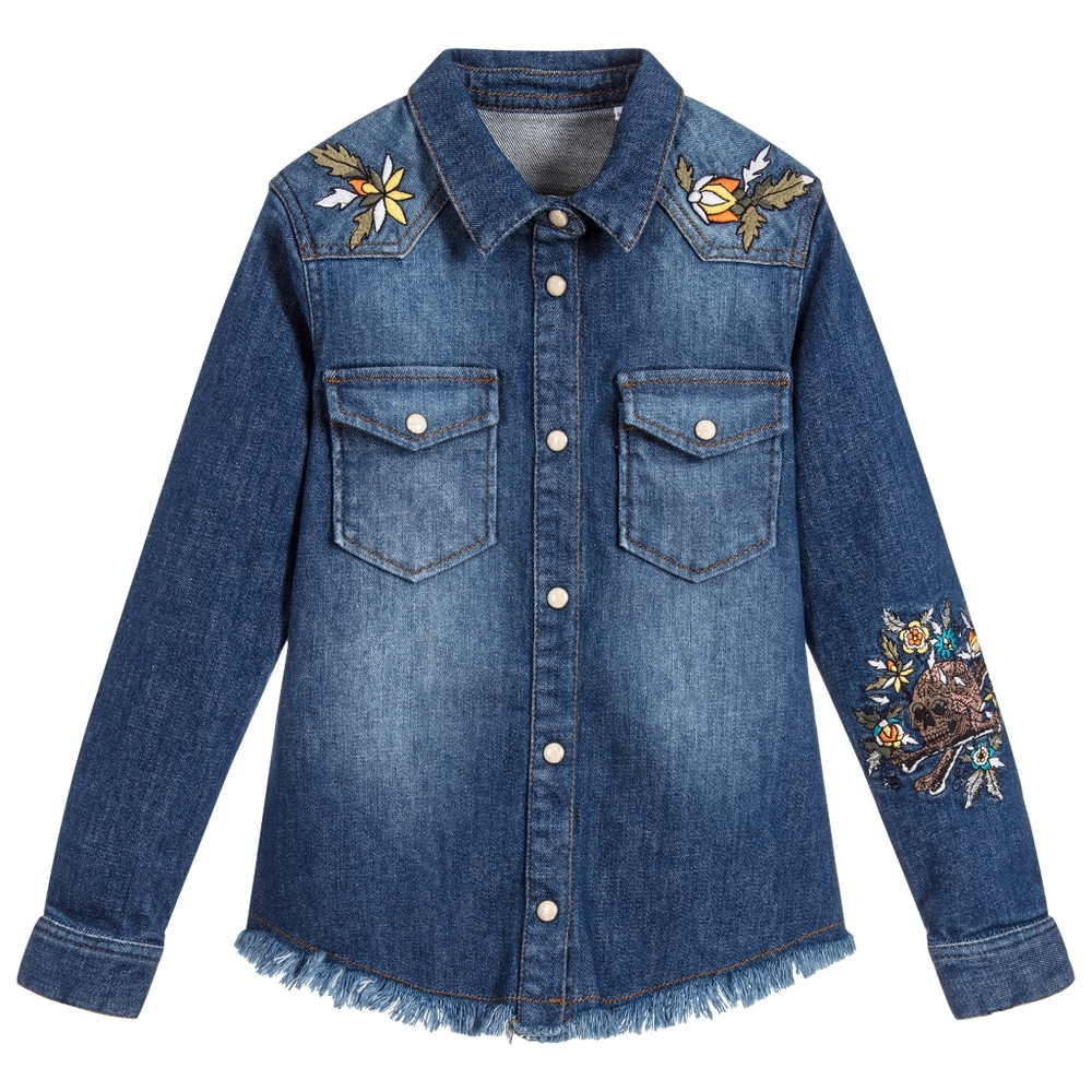 NWT Zadig & Voltaire Embroidered Denim Shirt Girls
